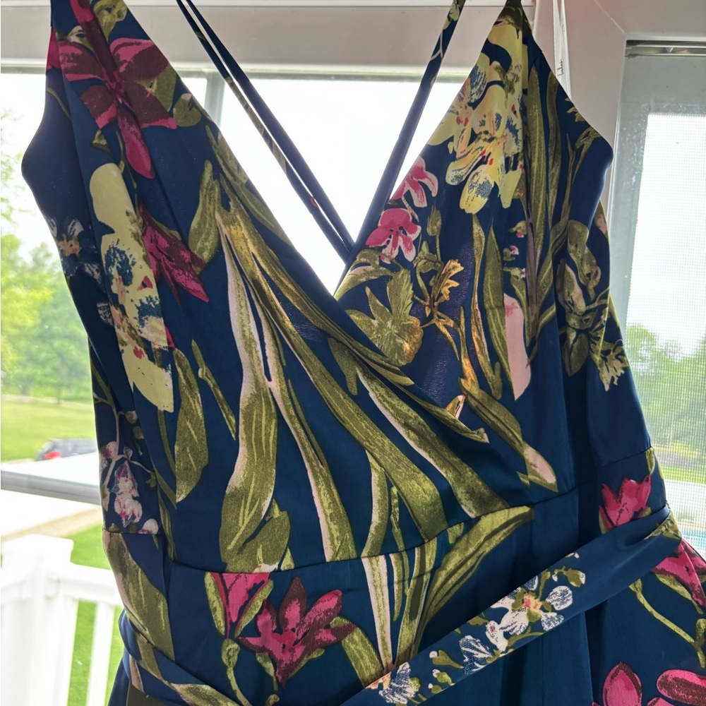 Lulu's Blue and Pink Wrap Maxi Dress with Slit - Picture 4 of 6